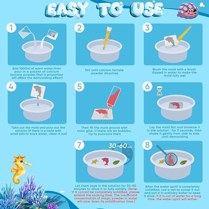 Magic Water Elf Toy Kit, Water Fairy Water Gel Kit, Aqua Animal Toy, Creative Magic Water Toy Creation kit, 60ml Capacity Water Elf Set with 18 Shape Molds, Children's DIY Marine Life (20 Colors)