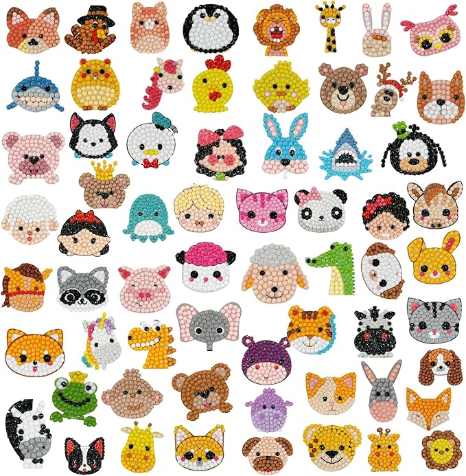 sinceroduct 64PCS Diamond Stickers Kits for Kids and Adult Beginners - Shaped Paint Marked with Diamonds by Numbers, Diamond Art for Kids Art and Crafts, Kids Gift