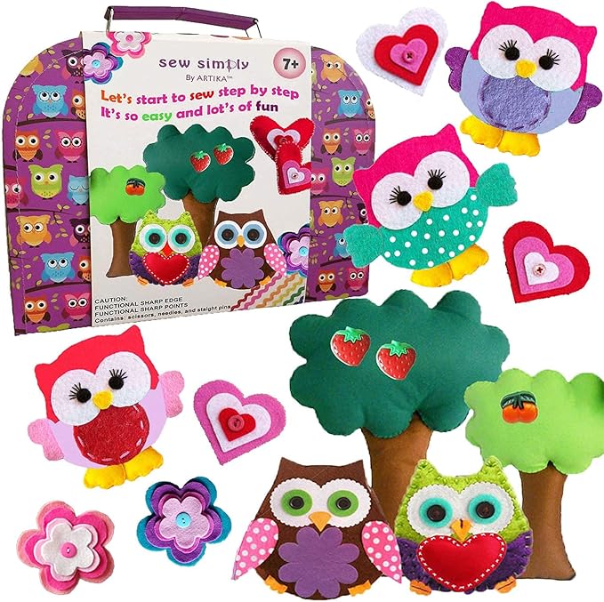 ARTIKA Owl Themed Kids Sewing Kit with Booklet, Stencil & Travel Case