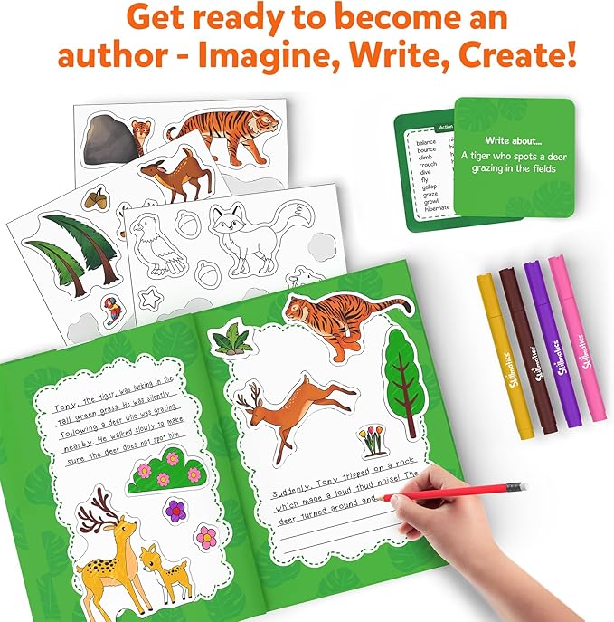 Skillmatics Storybook Art Kit - Animal Adventures Art Kit for Kids, Write & Create Storybooks, Creative Activity for Boys & Girls, DIY Kit, 150+ Stickers, Gifts for Ages 5, 6, 7, 8, 9, 10