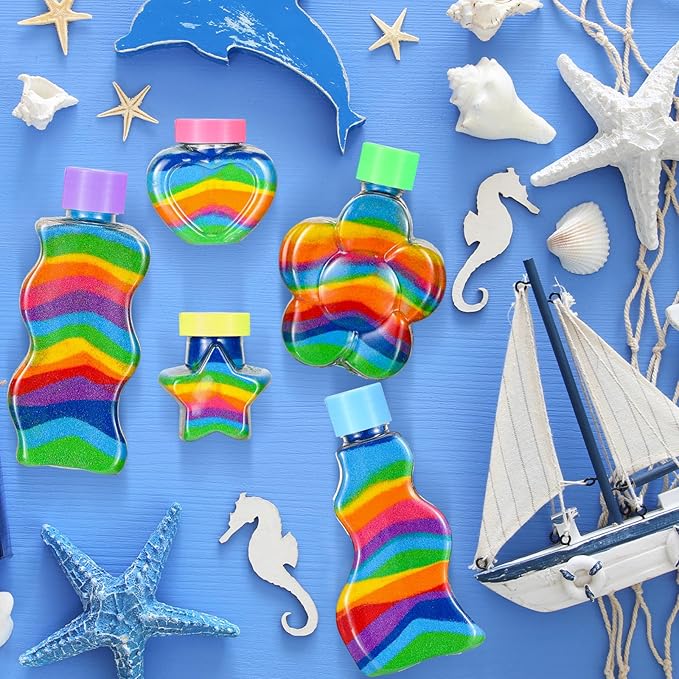 Tanlade 50 Pcs Sand Art Bottles Plastic Sand Art Containers with 10 Funnels Sand Art Bottles Kits for Kids Craft Collection Bottles for Craft DIY Art Activity Party Group, Sand Not Included (Colorful)