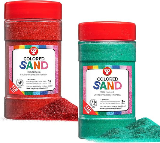 Hygloss Colored Play Sand – 2 lb Craft Sand for Christmas Sand Art, Red & Green,1 lb Each – Perfect for Holiday Gifts, DIY Decorations, and Creative Christmas Crafts
