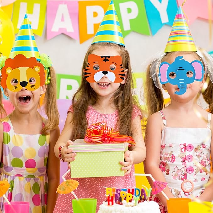 Winlyn 27 Sets Jungle Animal Masks Craft Kits Safari Animal Face Masks DIY Foam Zoo Animal Party Mask Art Sets Animal Face Stickers for Kids Jungle Safari Birthday Classroom Activities Party Favors
