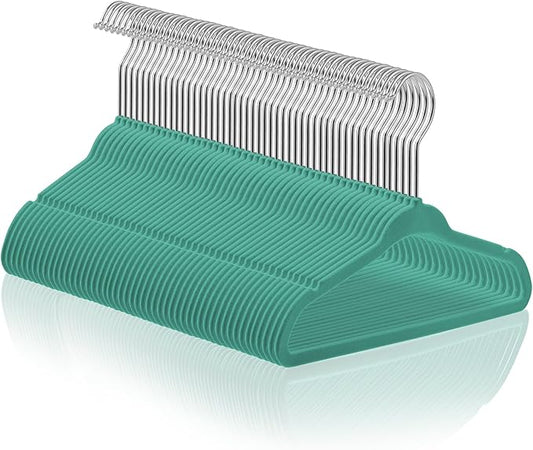Casafield 50 Velvet Baby Hangers - 11" Size for Infant & Toddler Clothes - Teal