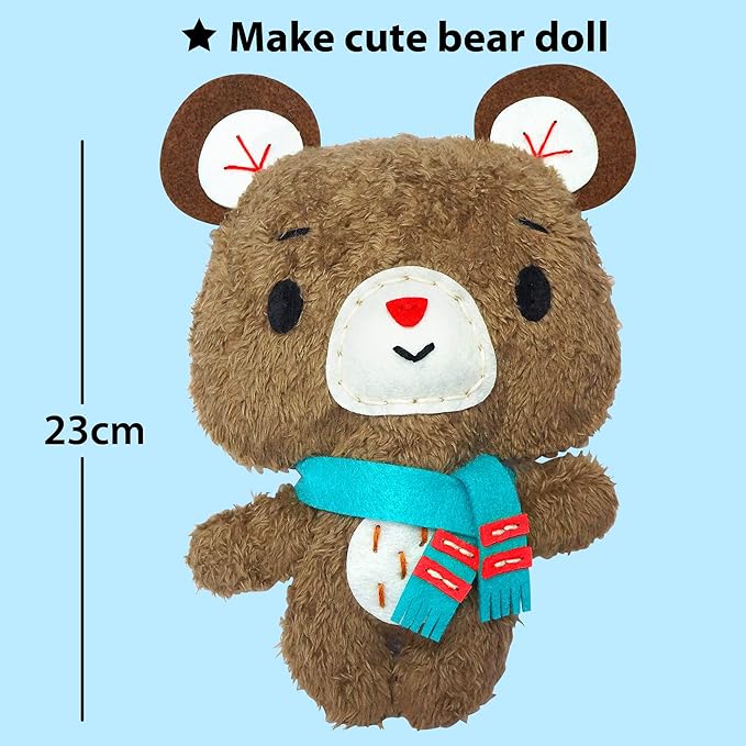 KRAFUN Teddy Bear Animal Sewing Kit for Kids Beginner My First Art & Craft, Includes Teddy Doll Stuffed Doll, Instructions & Plush Felt Materials for Learn to Sew, Embroidery, Age 7 8 9 10 11 12