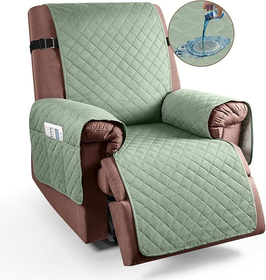 KinCam 100% Waterproof Recliner Chair Cover, Reclining Couch Covers for Pets, Dogs, Recliner Couch Slipcover Furniture Protector with Elastic Straps for Kids(23.6", Sage Green)