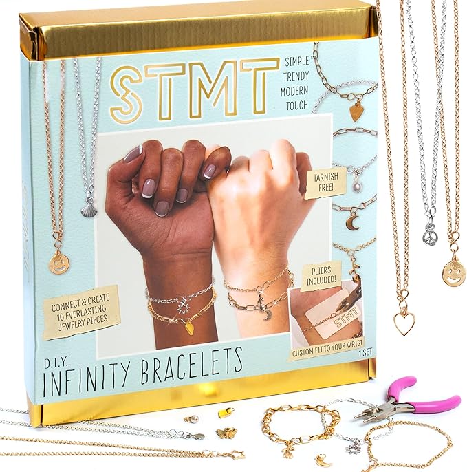 STMT DIY Infinity Jewelry, Make 10 Forever Bracelets, Permanent Bracelet Chains Kit, Dainty Charm Bracelets, Tarnish-Free Stainless Steel Chains for DIY Necklace Bracelet Jewelry Making, Bracelet Kit