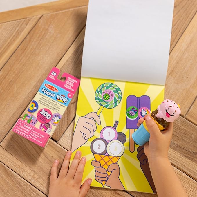Melissa & Doug Sticker Wow!™ Ice Cream Bundle: 24-Page Activity Pad, Sticker Stamper, Mini Activity Pad, 500 Stickers, Arts and Crafts Fidget Toy Collectible Character