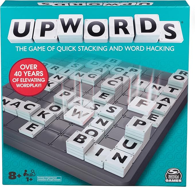 Spin Master Games, Upwords, The Stackable Word Game: 2023 Edition, Includes Rotating Board & Letter Tiles, Classic Crossword Activity for Kids & Family, 3-6 Players, for Ages 8+