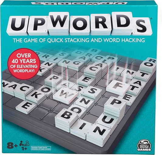 Spin Master Games, Upwords, The Stackable Word Game: 2023 Edition, Includes Rotating Board & Letter Tiles, Classic Crossword Activity for Kids & Family, 3-6 Players, for Ages 8+