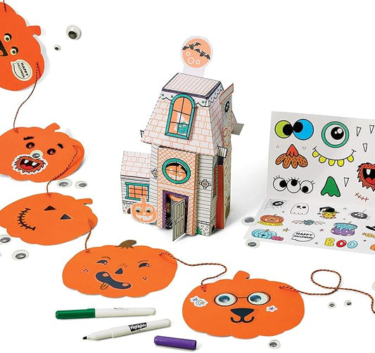 Highlights for Children Halloween Craft Kit for Kids Ages 3+ Build and Color Spooky Haunted House, DIY Googly Eye Pumpkin Garland, Colorful Stickers and More
