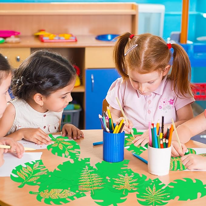 Liliful 60 Set Palm Leaf Crafts for Kids Easter Craft Kit Bulk with 30 Wooden Scratch Tools Palm Sunday Bible Craft Green Palm Leaf Hanging Craft Art Kit for Easter Party Favors