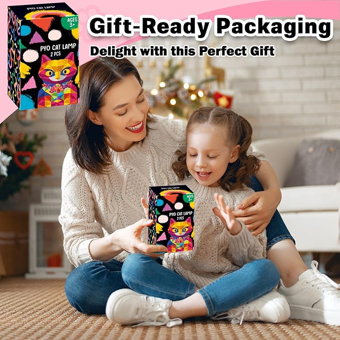 FUNZBO 2Pcs Paint Your Own Cat Lamp Kit - Arts and Crafts for Kids Teens Adults, Art Supplies Painting Kits for Kids, Toys Girls Boy Birthday Gift Ages 3 4 5 6 7 8 9 10 11 12 13+