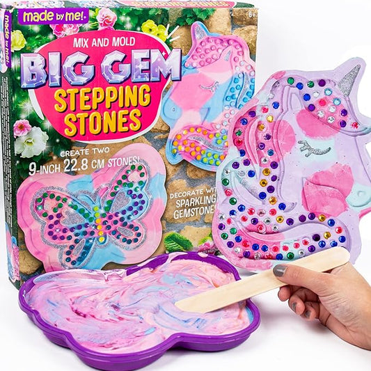 Made By Me Mix & Mold Big Gem Stepping Stones, Make Your Own Stepping Stones Kit, Create Two 9” Stepping Stones, For Kids Ages 6, 7, 8, 9, 10, Great Birthday Party Idea, Spring & Summer Craft Activity