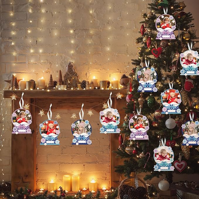 Barydat 24 Set Snow Globe Picture Frame Craft Kits Paper Winter Crafts for Kids Bulk Christmas Tree Ornament Winter Photo Frame Crafts for Home Classroom Activities Xmas Party Decoration