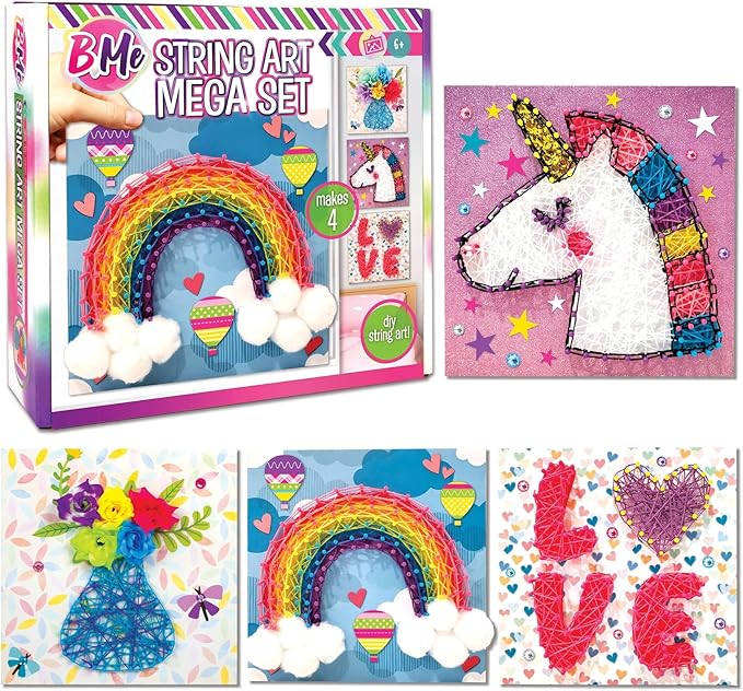 Creative Kids String Art Kit for Kids Age 6+ | 4 Fun Projects in 1 String Art Craft Kit Flower, Heart, Rainbow & Unicorn | String Art Kids Birthday Gifts for Girls & Boys