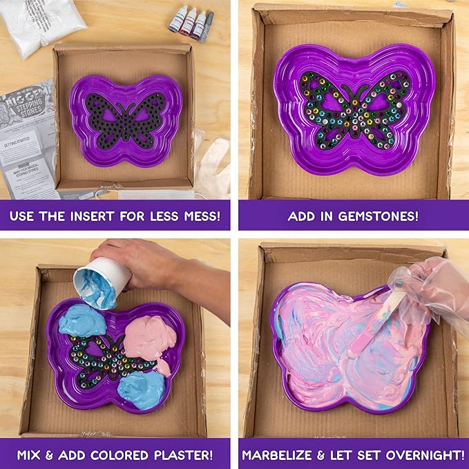 Made By Me Mix & Mold Big Gem Stepping Stones, Make Your Own Stepping Stones Kit, Create Two 9” Stepping Stones, For Kids Ages 6, 7, 8, 9, 10, Great Birthday Party Idea, Spring & Summer Craft Activity