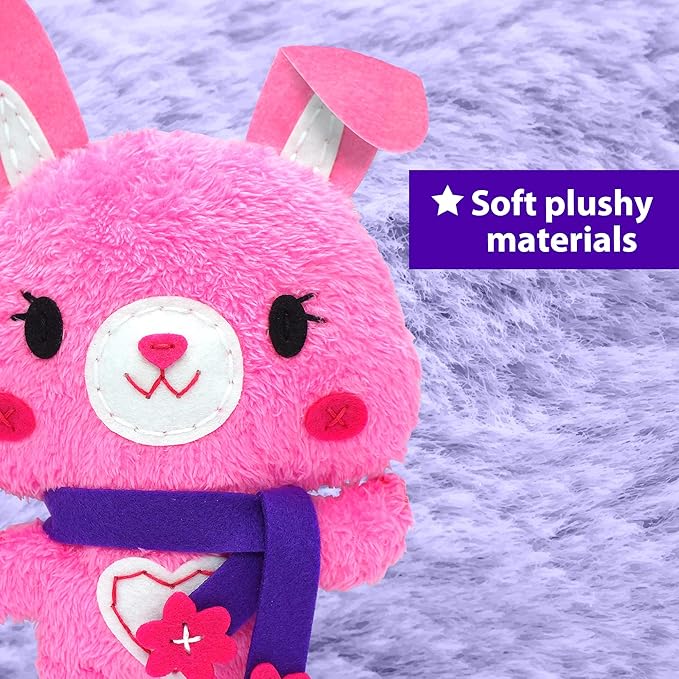KRAFUN Sewing Kit for Kids Beginner My First Art & Craft, Includes Bunny Doll Stuffed Animal, Instructions & Plush Felt Materials for Learn to Sew, Embroidery, Age 7 8 9 10 11 12
