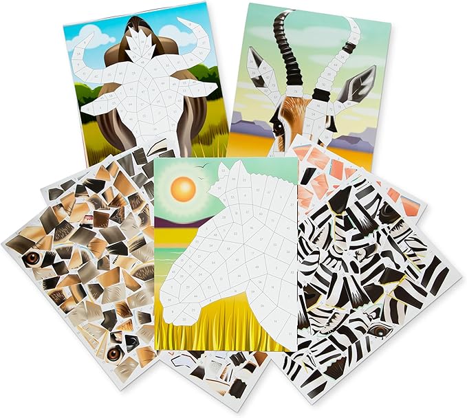 Melissa & Doug Mosaic Sticker Pad Safari Animals (12 Color Scenes to Complete with 850+ Stickers)
