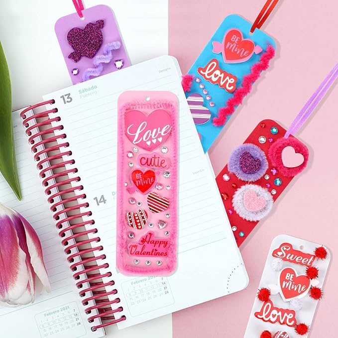 JULBEAR 36 Sets Valentine's Day Crafts Kits DIY Foam Bookmarks Decorations Art Sets Hearts Foam Self-Adhesive Stickers Arts for Kids Valentine's Mother's Day Classroom Activities Gift Exchange