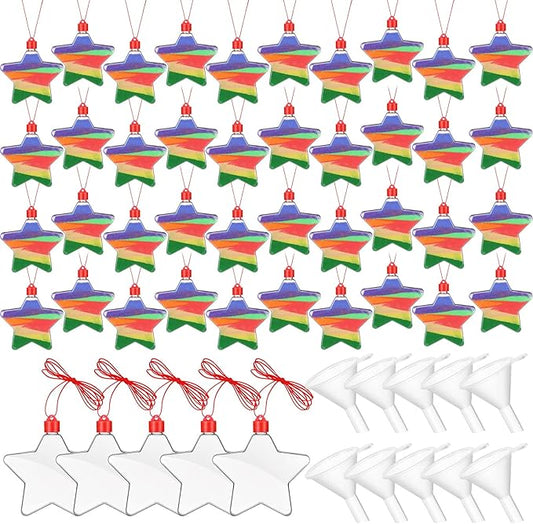 Yinkin 50 Pcs Sand Art Bottle Necklaces DIY Sand Art Craft Kit with 10 Pcs Plastic Mini Funnels Christmas Plastic Bottles for Kids Craft Christmas Party Favors, Sand Not Included (Star Style)