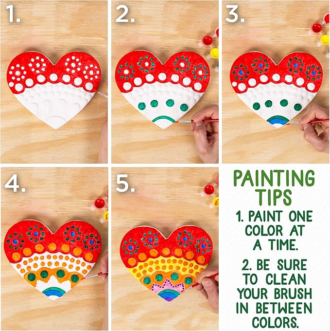 Creative Roots Mosaic Heart Stepping Stone, Includes 7-Inch Ceramic Stone & 6 Vibrant Paints, DIY Garden Stepping Stone Kit for Kids Ages 6+