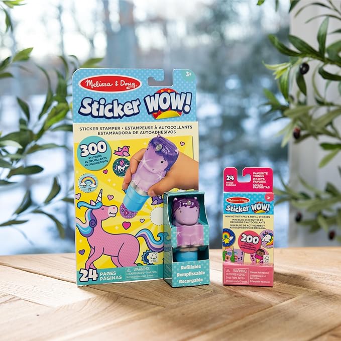 Melissa & Doug Sticker Wow! Sparkle Unicorn Bundle (Stamper w Book + Favorite Things Refill Pack)