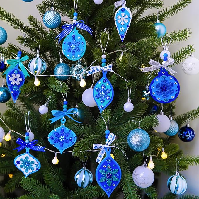 Winlyn 24 Sets Christmas Craft Kits Winter Crafts DIY Snowflake Baubles Ornaments Decorations Snowflake Foam Stickers Christmas Arts and Crafts for Kids Holiday Classroom Art Activities Party Favors