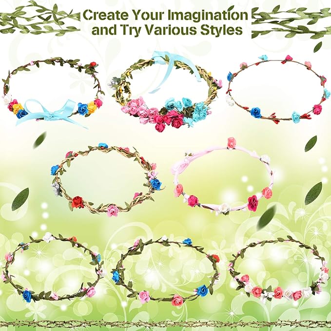 WILLBOND 146 Pcs Flower Crowns Making Kit Flower Crowns Garland Make Your Own Flower Crown Wreath Headbands and Bracelets Craft Kit Handmade Arts and Crafts DIY Floral Crown Garland for Girls Kids