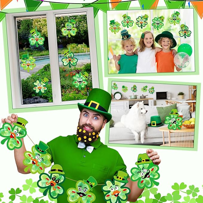 Tinlade 24 Pcs St. Patrick's Day Craft Kit Lucky Shamrock Suncatcher Craft Irish Day Window DIY Tissue Paper Suncatcher Decoration Ornament for Classroom St Patricks Party Favor Supplies