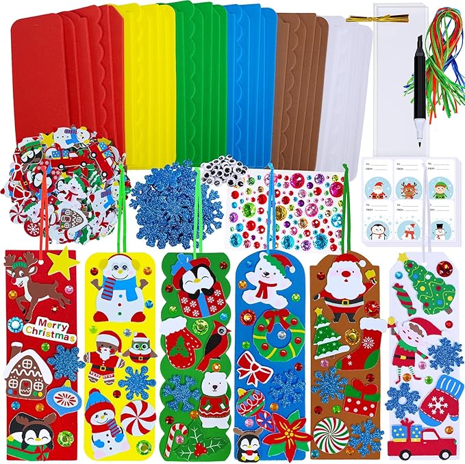 Winlyn 36 Sets Christmas Craft Kits Winter Crafts DIY Christmas Ornaments Art Sets Snowman Reindeer Pine Tree Penguin Christmas Foam Stickers Arts and Crafts for Kids Holiday Classroom Activities