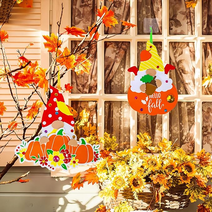 Winlyn 24 Sets Thanksgiving Gnome Decorations Art Sets Fall Crafts Thanksgiving Kids Crafts Thanksgiving Craft Kits Autumn Gnome Pumpkin Foam Stickers Arts and Crafts for Kids Adults Favors Activities