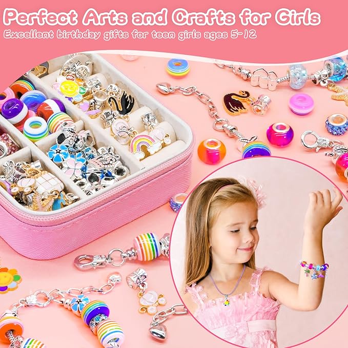 SUREHOME Charm Bracelet Making Kit Unicorn Girls Toys Age 6-8 Kids Jewelry Making Kit with Box Art Crafts for Girls 8-12 Personalized Birthday Gifts for 5-7 8 9 10 11 Year Old Girls Christmas Stuff -M