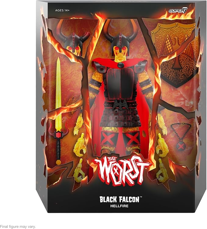 Super7 ULTIMATES! The Worst Black Falcon (Hellfire) - 7" The Worst Action Figure with Accessories Collectibles and Retro Toys