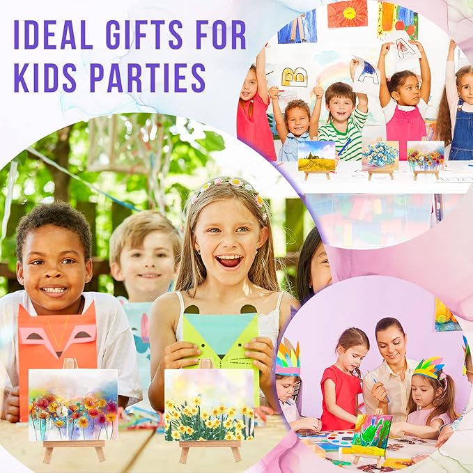 Fuutreo Watercolor Paint Sets 3x4 Mini Canvas Easel Paints Brush Set Kids Art Party Favors and Party Supplies Watercolor Paint Party Favors Washable Watercolor Bulk for Kids Birthday Prizes (48 Pcs)