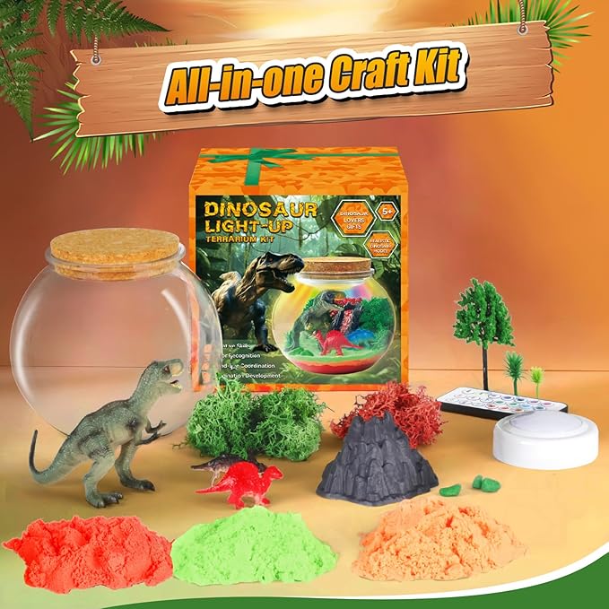Dinosaur Terrarium Kit for Kids -Dinosaur Kid Painting Crafts Kits - Birthday Gift for Boys Age 5-7 8-12 Years Old -Arts and Crafts for Boys and Kids - Dinosaur Toys