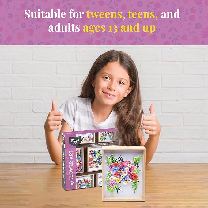 DIY Flower Craft Kit for for Teens & Adults - Make Beautiful Flower Art Piece for Wall - Faux Flower Terrarium Kits - Precut Paper Flowers with Glue - DIY Art & Craft Gifts