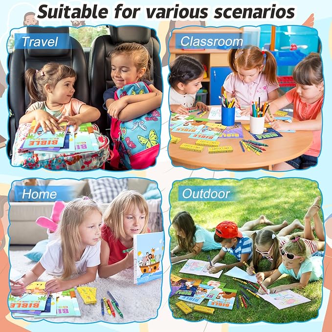 60 Set Bulk Bible Coloring Books with Crayons for Kids Chrismas Verse Religious Drawing Books Bulk Christian Story Activity Supplies, DIY Sunday School Crafts, Bible Party Favors Gifts