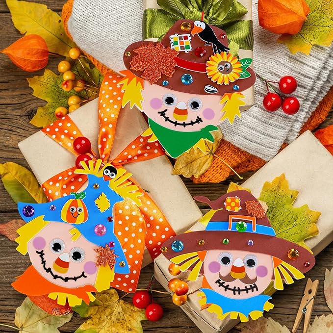 Winlyn 24 Sets Fall Craft Kits for Kids Autumn Crafts DIY Scarecrow Ornaments Fall Decorations Individual Craft Kits Thanksgiving Foam Stickers Arts and Crafts for Classroom Activities Party Favors