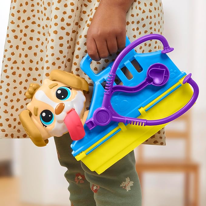 Play-Doh Care 'n Carry Vet Playset for Kids 3 Years and Up with Toy Dog, Storage, 10 Tools, and 5 Modeling Compound Colors, Non-Toxic