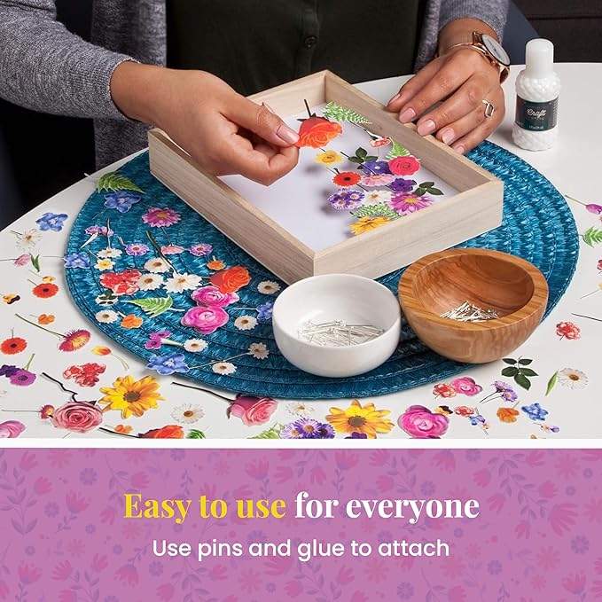 DIY Flower Craft Kit for for Teens & Adults - Make Beautiful Flower Art Piece for Wall - Faux Flower Terrarium Kits - Precut Paper Flowers with Glue - DIY Art & Craft Gifts