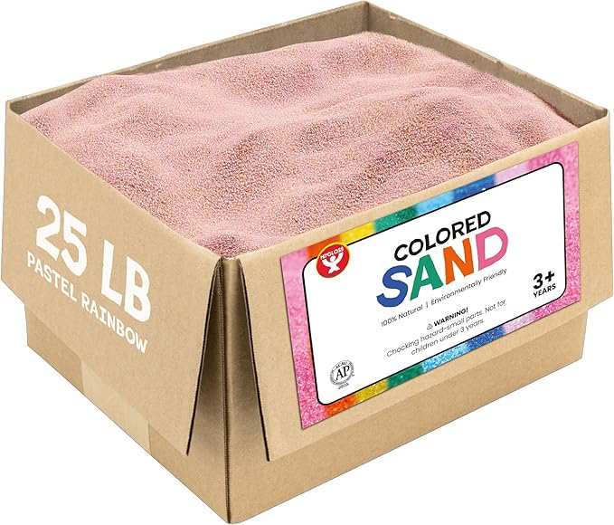 Hygloss Colored Play Sand – 25 lb Pastel Rainbow Craft Sand for Sand Art, Christmas Decorations, DIY Projects, Classroom Activities, and Plant Décor – Fine, Non-Toxic Sand, Safe for Kids Ages 3+