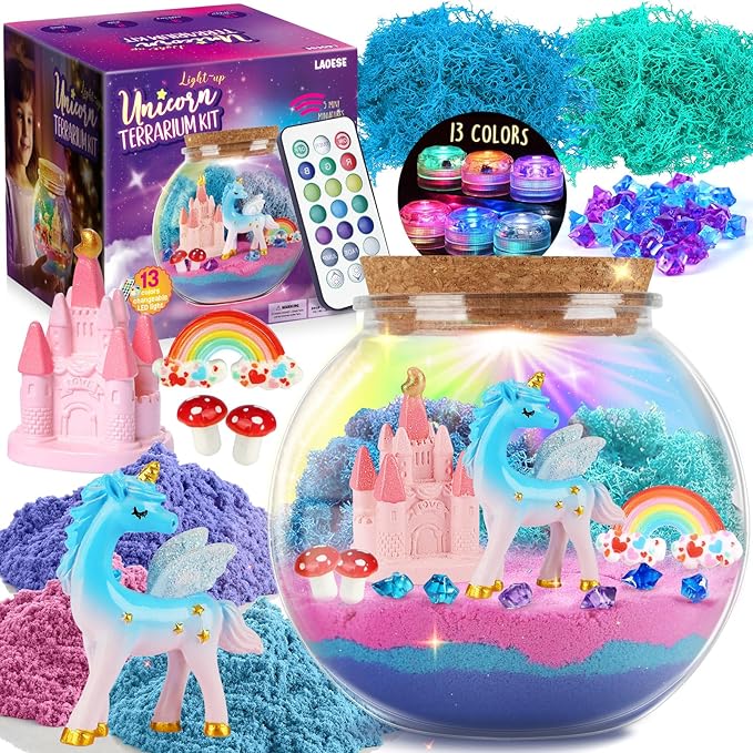 Unicorn Gifts for Girls - Unicorn Terrarium Kit for Kids - Birthday Gift for Girls Ages 4 5 6 7 8-12 Year Old - DIY Unicorn Toys for Girls - Arts and Crafts Kit for Kids - Best Girls Presents Stuff