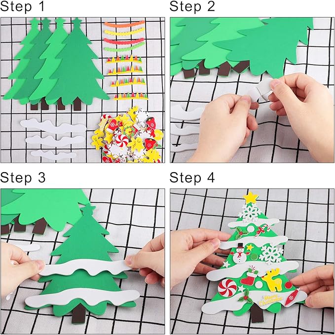 Elcoho 24 Kits DIY Foam Christmas Tree Foam Crafts Xmas Party Favors Christmas Foam Stickers for Making Crafts Christmas Tree Fun Home Activities