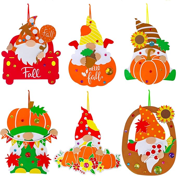 Winlyn 24 Sets Thanksgiving Gnome Decorations Art Sets Fall Crafts Thanksgiving Kids Crafts Thanksgiving Craft Kits Autumn Gnome Pumpkin Foam Stickers Arts and Crafts for Kids Adults Favors Activities