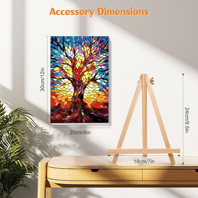 MISCER 4 Pack Paint by Numbers for Adults Beginner, Trees Paint by Number Kits with Easel, DIY Acrylic Oil Painting Suitable for Home Decoration (8 * 12 Inch)