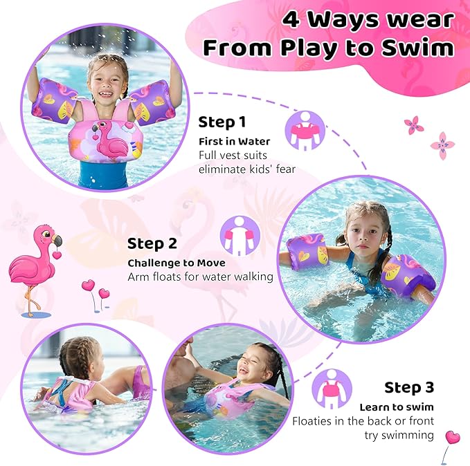 Vvinca Separable Toddler Swim Vest Fit 22-66 Lbs（1-6 Years）|2025 Newest 3 in 1 Pool Float & Arm Bands Boys and Girls, Adjustable Sturdy Safety for Infant 1 2 3 4 5 6 Year