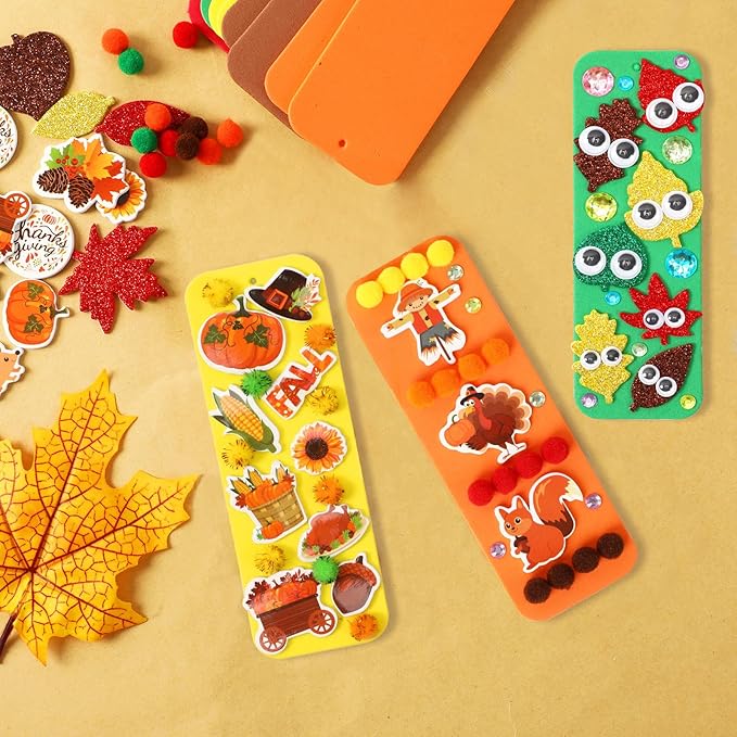 JULBEAR 36 Sets Fall Crafts Kits DIY Blank Foam Decorations Sets Leaf Foam Self-Adhesive Stickers Arts for Kids Autumn Thanksgiving Halloween Party Favors Classroom Activity Gift
