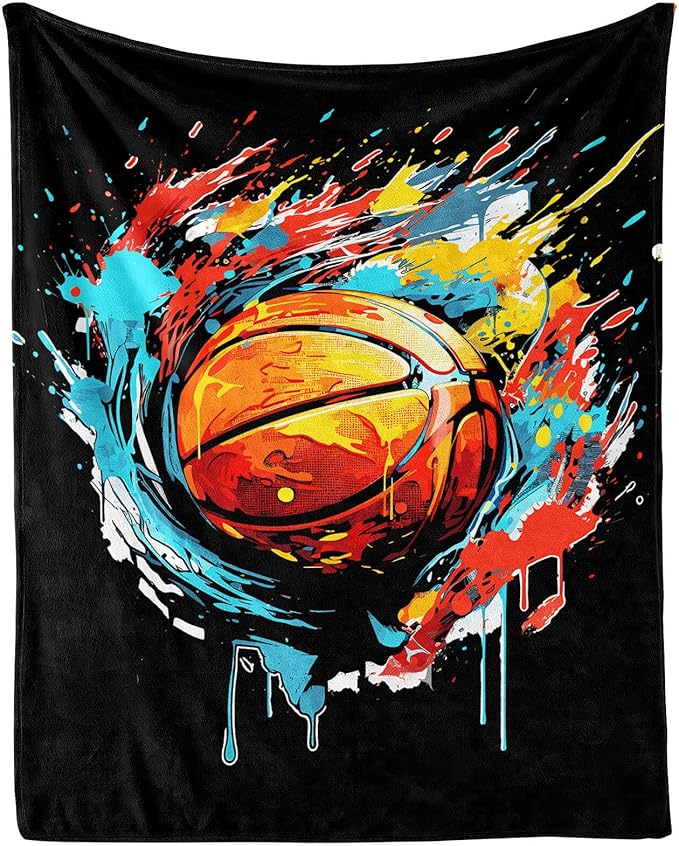 Basketball Throw Blanket - Soft Flannel Sports Basketball Blankets for Teens Adults Women Men Basketball Lovers - Warm Basketball Throw Blankets for All Season Lap, Chair, Sofa - 70"x50"