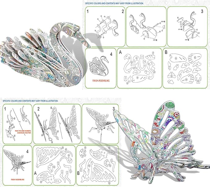 KAZOKU Crafts for Girls Ages 8-12 3D Coloring Puzzles Toys 4 Animals Puzzles with 12 Pen Markers Creative Arts and Crafts Kits for Kids Ages 8 9 10 11 12 Birthday Children's Day for Grils Boys